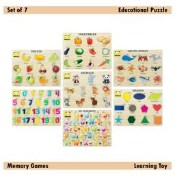 Mindmaker - Wooden Puzzle Without Knobs Educational and Learning Toy for Kids (Set of 7 Puzzles)(Color May Vary)-5