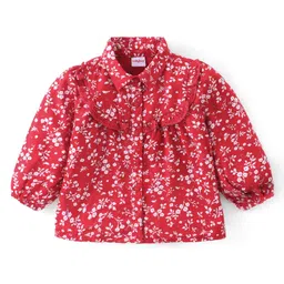 Babyhug Full Sleeves Rayon Floral Printed Top with Frill & Lace Detailing - Red-picture-42