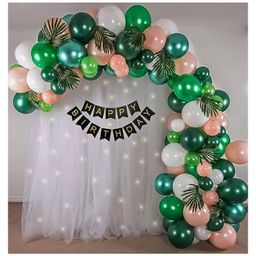 Bubble Trouble jungle theme birthday decorations kit with net fabric backdrop Multicolor  Pack of 69-93