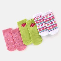 Cute Walk By Babyhug Anti-Bacterial Ankle Length Socks Floral Design Pack Of 3 - Multicolor-image-50