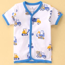 Child World Interlock Knit Half Sleeves Vest Construction Vehicle Print - Blue-image-42