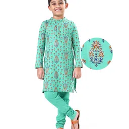 Earthy Touch Single Jersey Knit Full Sleeves Kurta Pyjama Set Floral Print - Blue-picture-45