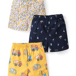 Babyhug Poplin Woven Boxers With Vehicle Print Pack of 3 - Multicolour-image-53