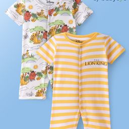 Babyoye Disney Cotton Interlock Knit Half Sleeves  Rompers with Lion King Print Pack Of 2 - Multicolour-image-57