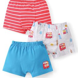 Babyhug 100% Cotton Above Knee Length Trunk Stripes & Vehicle Print Pack of 3 - Multicolour-image-80