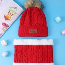 Pine Kids Woolen Cap & Muffler Set with Pom Pom - Red-picture-16
