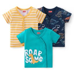 Babyhug 100% Cotton Knit Half Sleeves Striped & Printed Set Of Vests Pack Of 3 - Multicolor-image-36