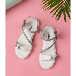Toothless Knot Designed Sandals With Velcro Closure - White-image-38