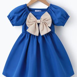 Mark & Mia Half Puffed Sleeves Frock with Bow Applique - Blue-image-42