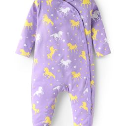 Babyhug Cotton Knit Full Sleeves Footed Sleep Suit with Unicorn Print - Violet-image-74