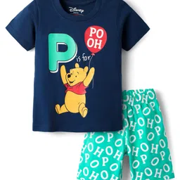 Babyhug Disney Single Jersey Knit Half Sleeves Shorts Night Suit with Winnie the Pooh Graphics - Navy Blue & Sea Green-picture-12