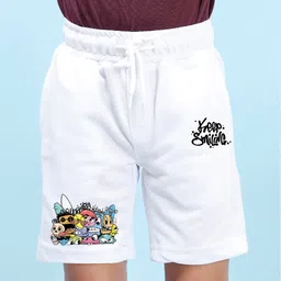 NUSYL Cotton Blend Keep Smiling Text Printed Shorts - White-picture-39