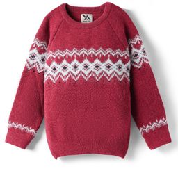 Yellow Apple Knit Full Raglan Sleeves Pullover Sweater with Chevron Design -Red-image-81
