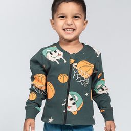 Be Awara Cotton Knit Full Sleeves Basketball Printed Bomber Jacket - Green-image-25