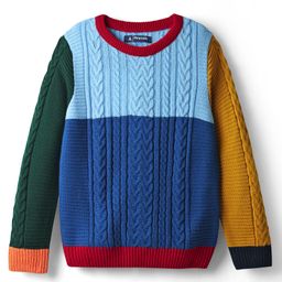Pine Kids Knit Full Sleeves Colour Block Pullover Sweater With Cable Knit Design - Multi Colour-image-27