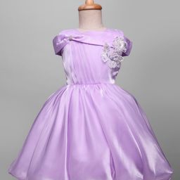 Bluebell Tissue Woven Sleeveless Party Frock With Floral & Butterfly Applique - Purple-image-69