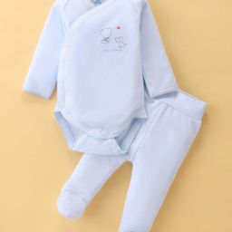I Bears Interlock Knit Full Sleeves Onesie with Footed Leggings & Animal Print - Light Blue-image-53