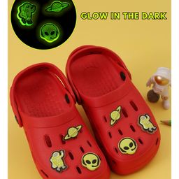 Yellow Bee Solid Perforated Clogs With Alien & Space Charms - Red-picture-16