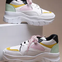 Shoetopia Colour Blocked Lace Up Sneakers - White-picture-5