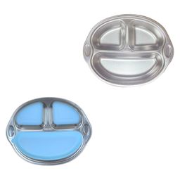 Theoni Stainless Steel Suction Monkey Plate for Toddlers 3 Compartment Baby Feeding Plate BPA-Free & Dishwasher Safe(Blue Suction)-image-1