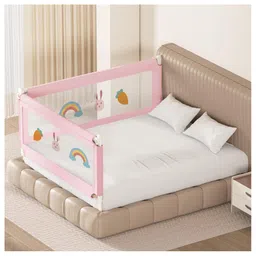 Kids Station Foldable Bed Rail Guard 2 Side, Pink (180 x 180 cm) Adjustable Height Baby Safety Barrier for King Size Bed (6ft x 6ft, Basic)-picture-9