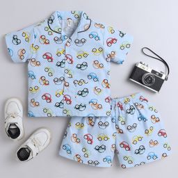 The Magic Wand Cotton Woven Half Sleeves Cars Printed Coordinating Shirt & Shorts Night Set - Blue-image-108