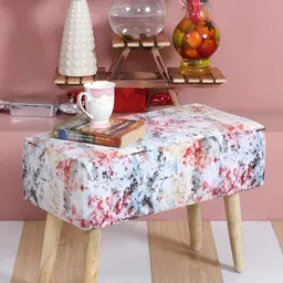 Shadowkart White Printed Wooden Rectangular Bench-45