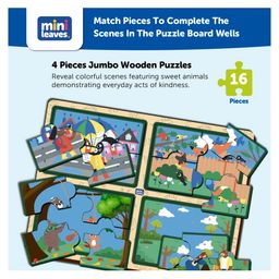minileaves Mini Leaves Four 4 Piece Act of Kindness Jumbo Pieces Wooden Puzzle Set of 4 Chunky Jigsaw Puzzle for Kids Set of 16 Pieces- Multicolor image 3
