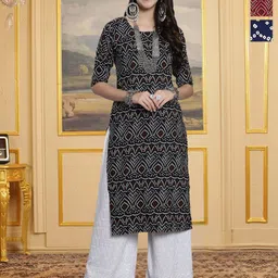 HERE&NOW Selection Of 3 Bandhani Printed Round Neck Straight Kurtas-picture-19