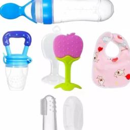 Fruit Feeder Pacifier Baby Food Dispensing Spoon Fruit Teether Finger brush,bib- Silicone-19