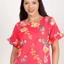 Frolic Rolic Floral Print Flared Sleeve Crepe Top-image-94