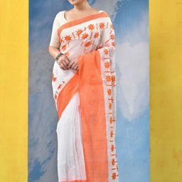 DESH BIDESHWomen Floral Pure Cotton Handloom Khadi Saree-picture-18
