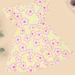 Pantaloons Junior Girls Floral Printed Flutter Sleeve Fit & Flare Dress-image-0