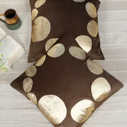 HOSTA HOMES Brown & Gold-Toned Set of 2 Geometric Velvet Square Cushion Covers-image-86