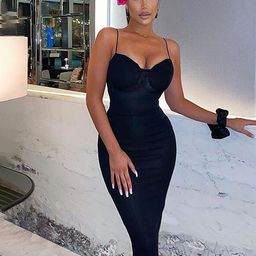 LULU & SKY Black Solid Sleeveless Midi Bodycon Dress-image-2