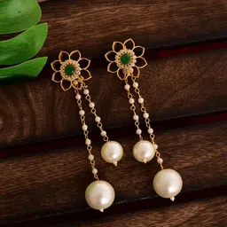 Tanusha Jewels Gold-Plated Pearls Beaded Floral Drop Earrings-13