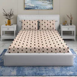 Quirky Home Beige & Black Floral 180 TC Queen Bedsheet with 2 Pillow Covers-image-52