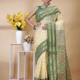 Ruuprekha Floral Zari Pure Cotton Fusion Taant Saree-image-92