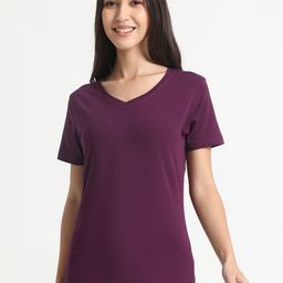 R&B Women Solid V-Neck Cotton T-shirt-picture-9