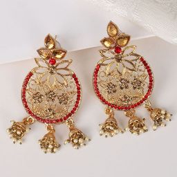 ANIKAS CREATION Gold-Plated Cubic Zirconia Studded Artificial Stones and Beads Chandbalis-10