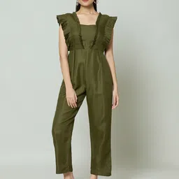 Samyukta Singhania Women Sleeveless Cotton Basic Jumpsuit with Ruffles-picture-8