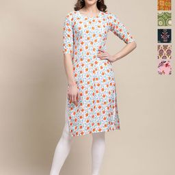 7Threads Selection Of 6 Floral Printed Round Neck Straight Kurtas-image-79