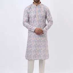 azania Men Floral Embroidered Regular Thread Work Kurta with Pyjamas-picture-30