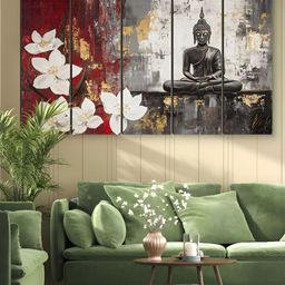 Myntra Elegant Homes Grey & White 5 Pieces Buddha MDF Wooden Wall Art-image-90