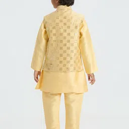 Sangria Boys Dupion Silk Sequined Mandarin Collar Kurta With Pyjamas And Nehru Jacket image 5
