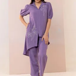 MISRI Embroidered Shirt Collar Tunic With Trousers-picture-54