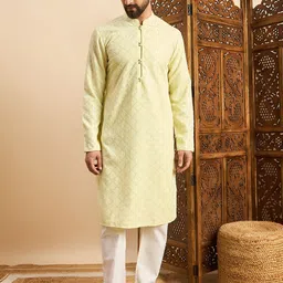 House of Pataudi Embroidered Mandarin Collar Ethnic Wear Kurta-image-80