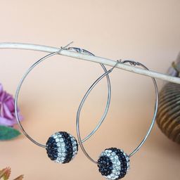 StyleCast Rhodium-Plated Rhinestone Studded Circular Hoop Earrings-image-4