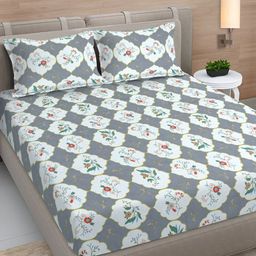FABINALIV Grey & Green Floral Printed 300 TC King Bedsheet Set 2.70 M X 2.70 M-10
