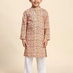 Maaesa Boys Floral Printed Regular Beads and Stones Pure Cotton Kurta with Pyjamas-picture-47